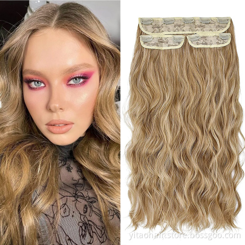Long Wavy Hair Extensions 2P Thick Hair Extensions Invisible Head Synthetic Hairpiece for Women Silver Gray and  Medium Blonde